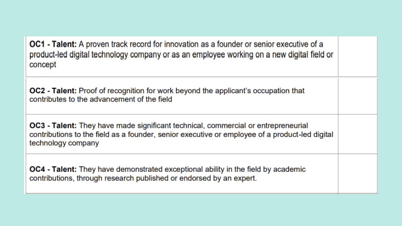 Talent Optional Criteria